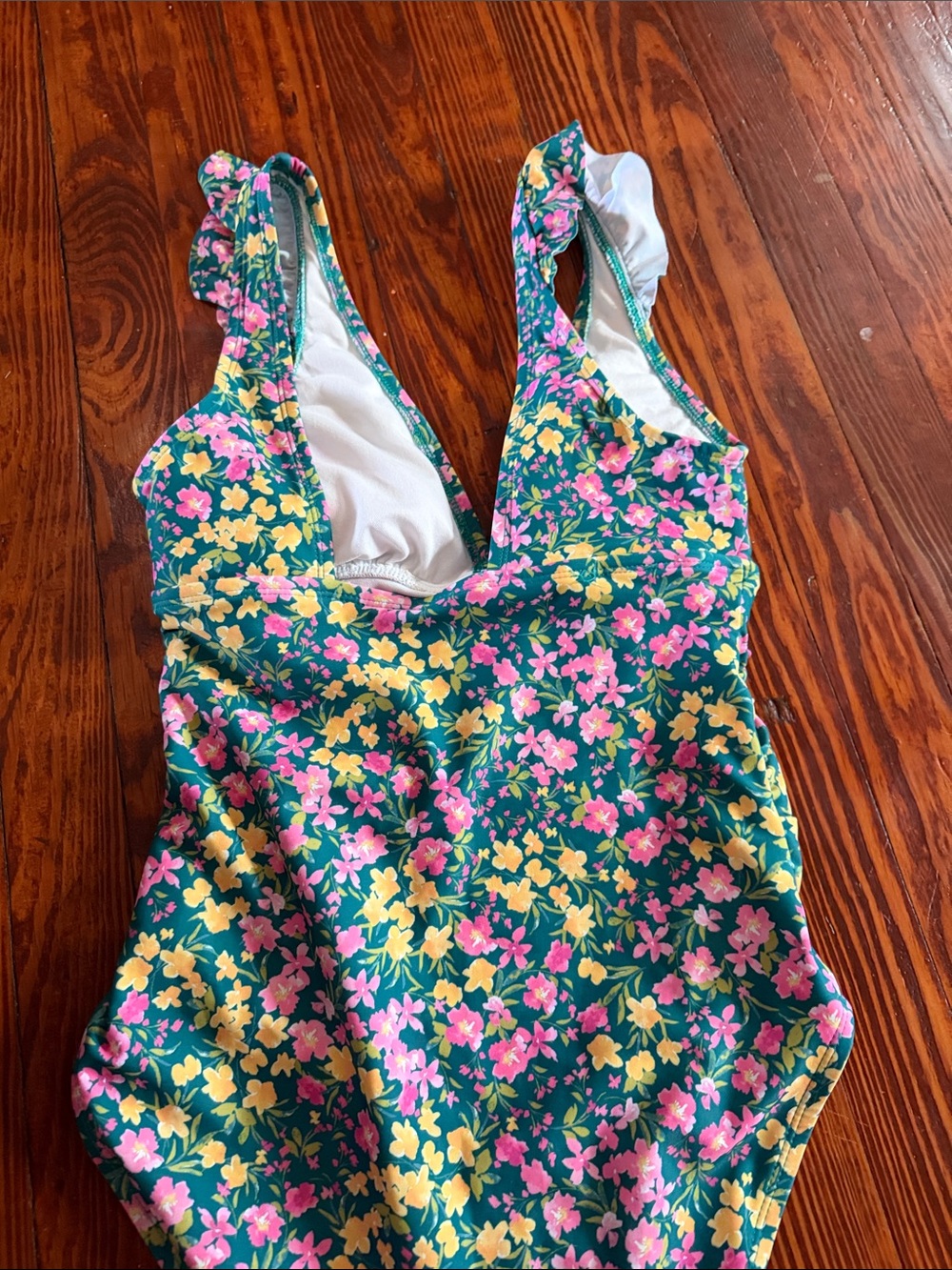 Kona Sol Green One-Piece Swimsuit with Pink & Yellow Floral Print - Picture 3 of 4